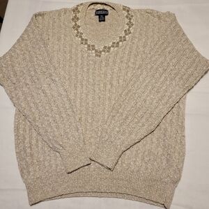 Lands' End Beige Cable Knit Sweater Linen Cotton Blend Size XL